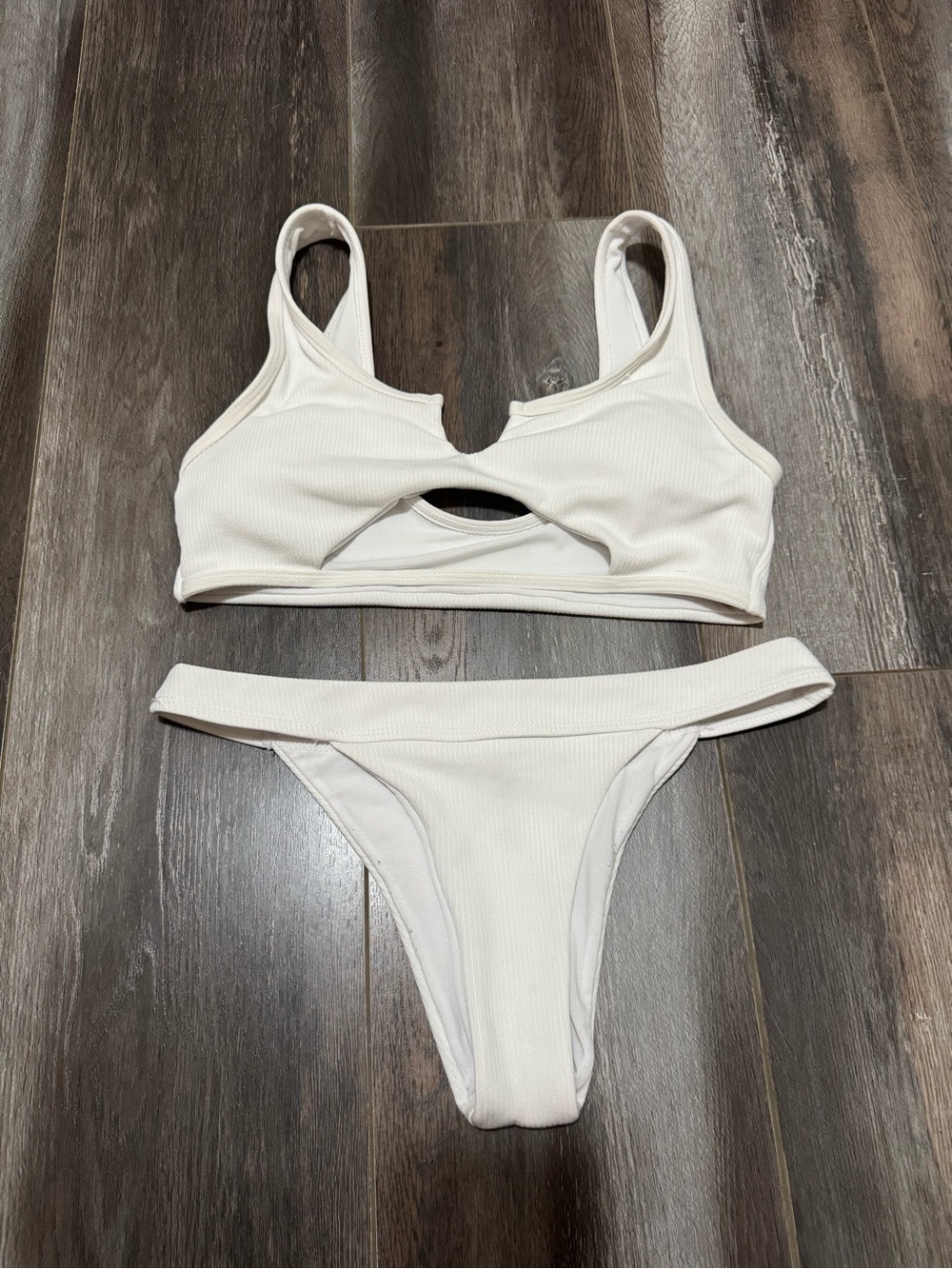 Zaful White Ribbed Cutout Bikini Set